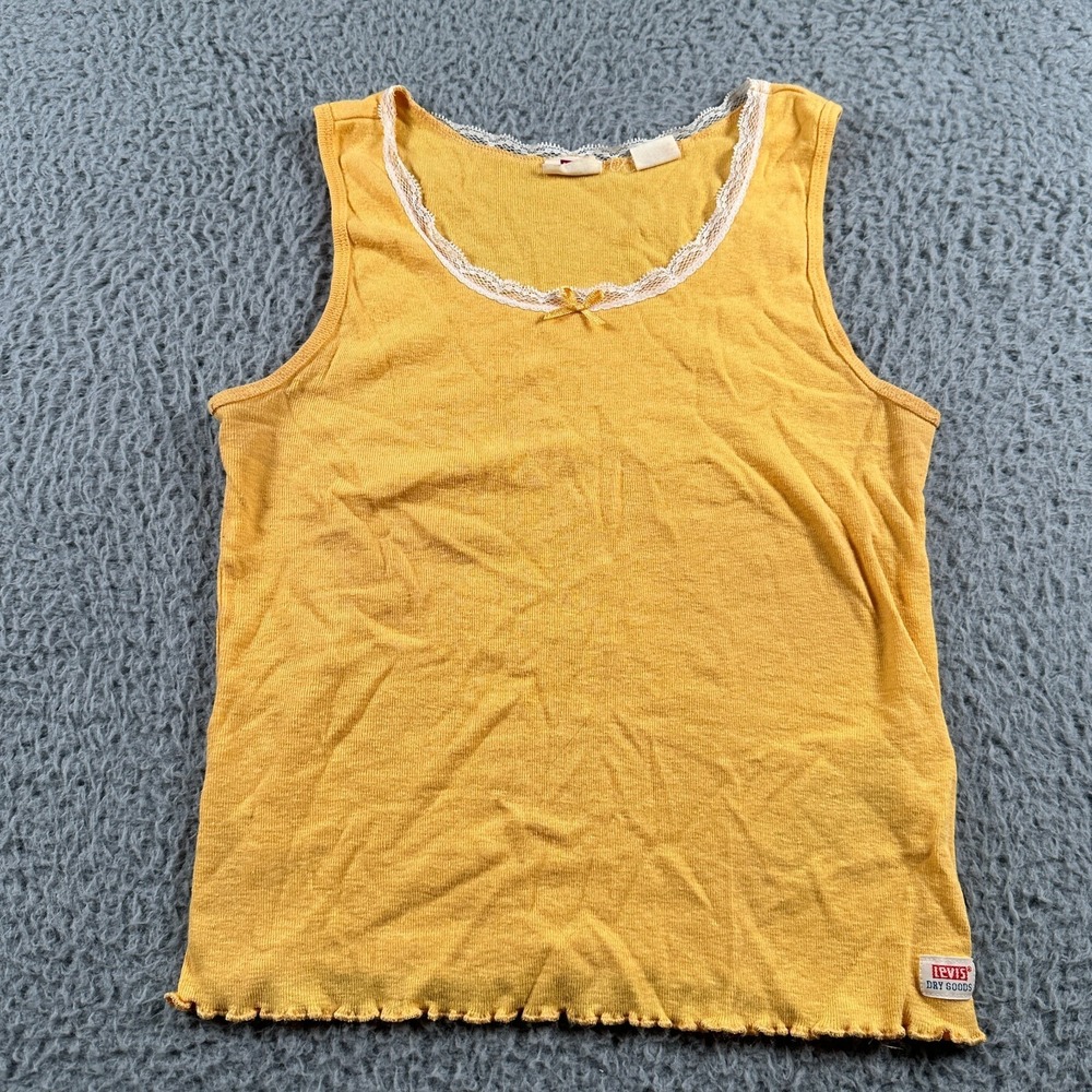 Levis Shirt Womens XS Yellow Tank Top Ribbed Scoop Neck Bow Tie Linen Blend